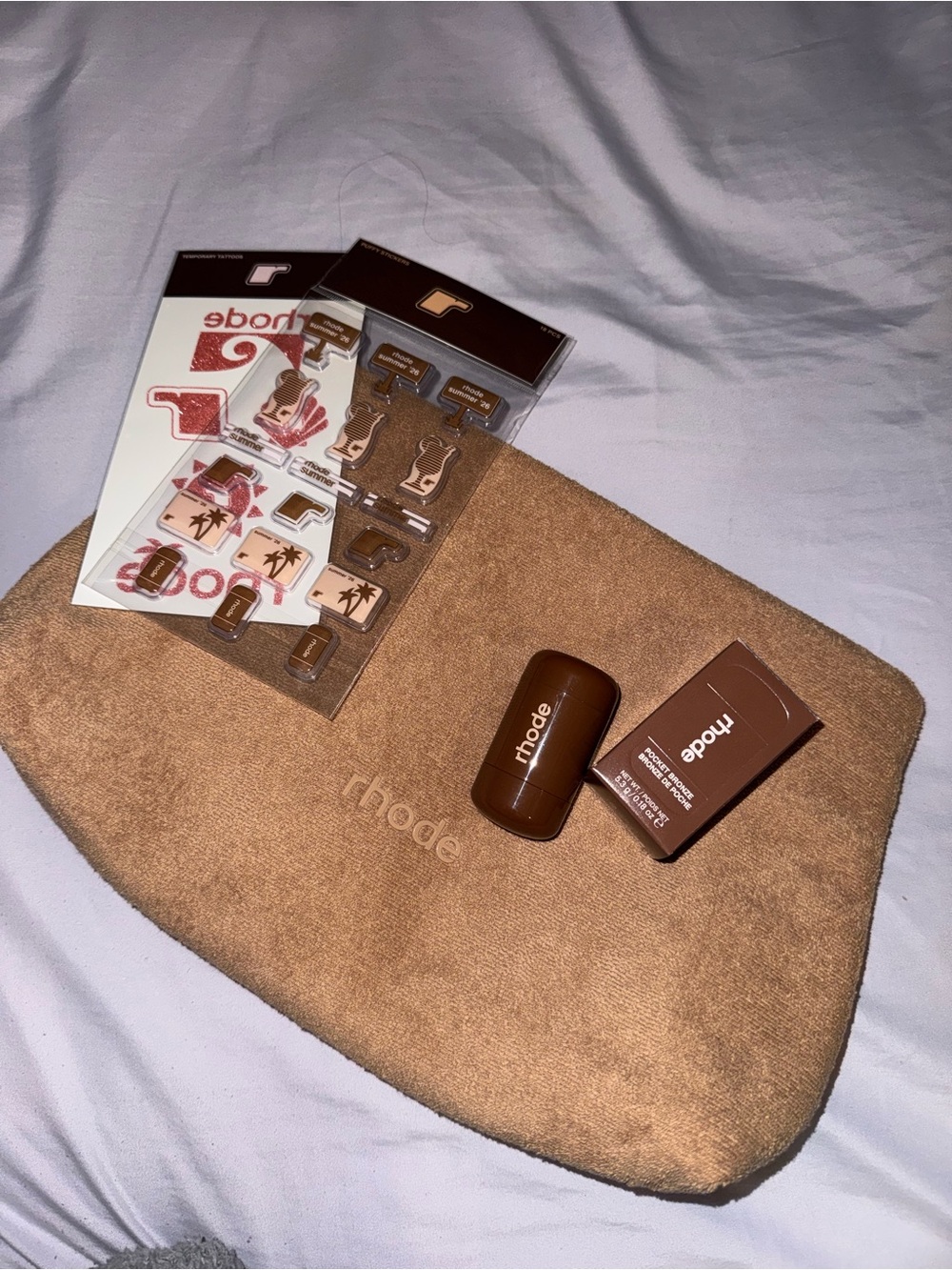 Rhode Terry Bag with Pocket Bronze (Sunbed) and Tattoos and Stickers